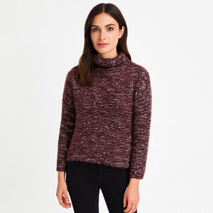 Women's LOFT Outlet Burgundy & White Boucle Turtleneck Sweater S